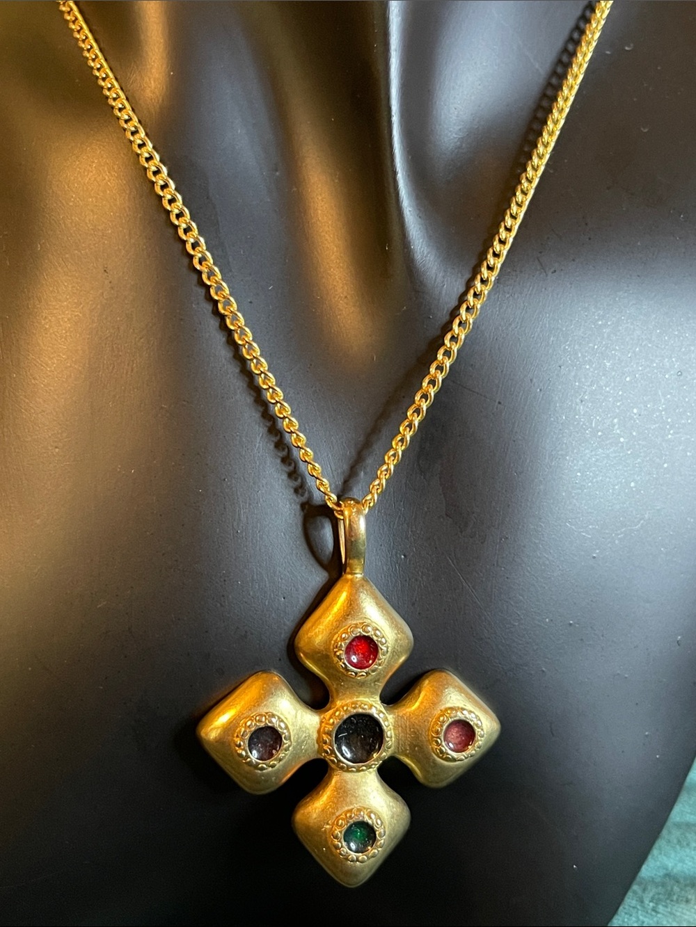 Vintage Erwin Pearl Byzantine Maltese Cross Pendant Necklace